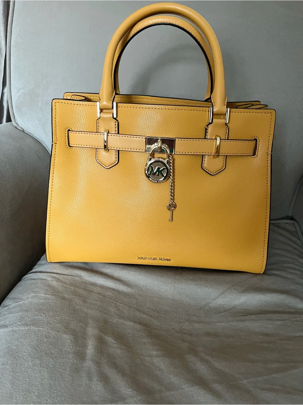 Michael Kors Mustard Leather Satchel with Gold Hardware